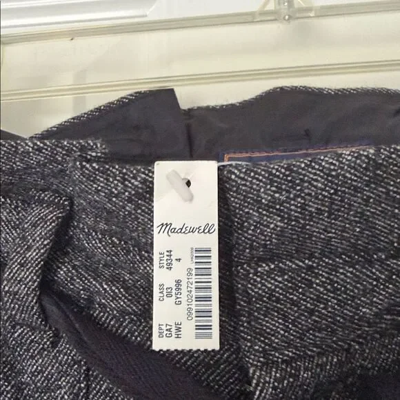 NWT. Madewell Buckley Tailors Black and White Herringbone Paperbag Pants - Picture 5 of 11